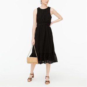 J Crew Eyelet-embroidered tiered midi dress black